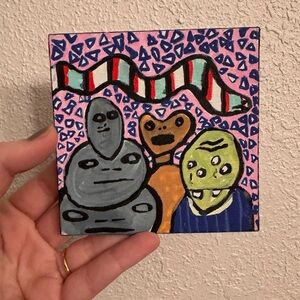 “Groovy grobs” original mini acrylic painting drawing on canvas 4x4”